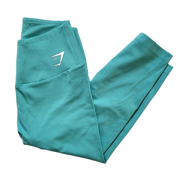 Gymshark Pants - GymShark Cropped Leggings Womens S Aqua Stretchy Activewear Workout Pants Trendy
